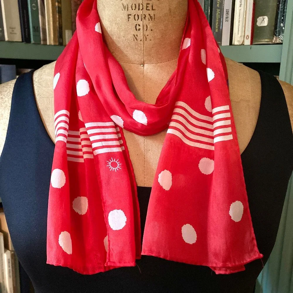 Vintage All-Silk Polka Dot Oblong Scarf